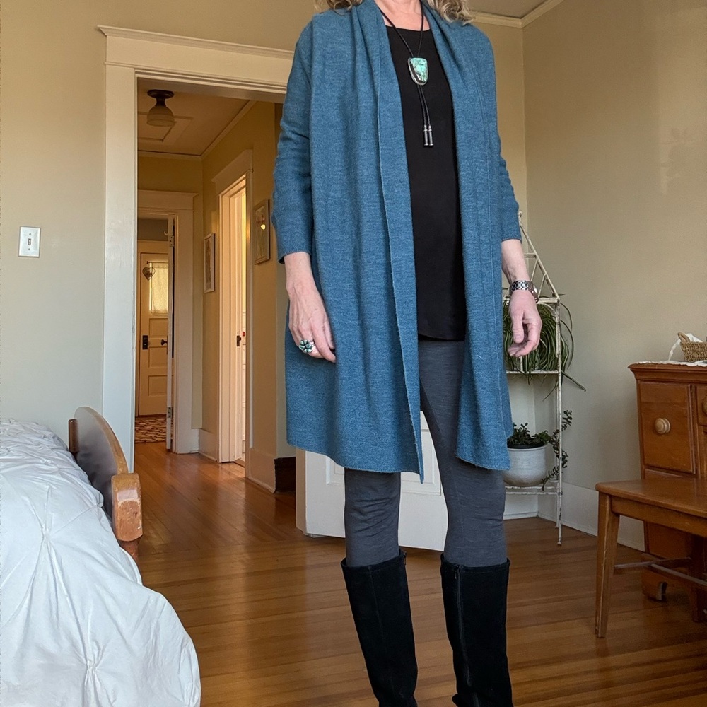 Peruvian Connection Blue Knit alpaca silk Cardigan